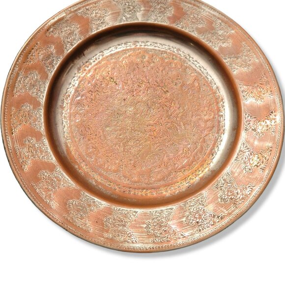 Vintage Persian Round Tray Plate Copper with Tin Wash Beautiful Details JH1338 - Picture 3 of 9